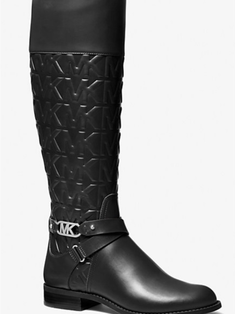 ✅ NEW ✅ Michael Kors Black Embossed MK Riding Boots with Signature Hardware